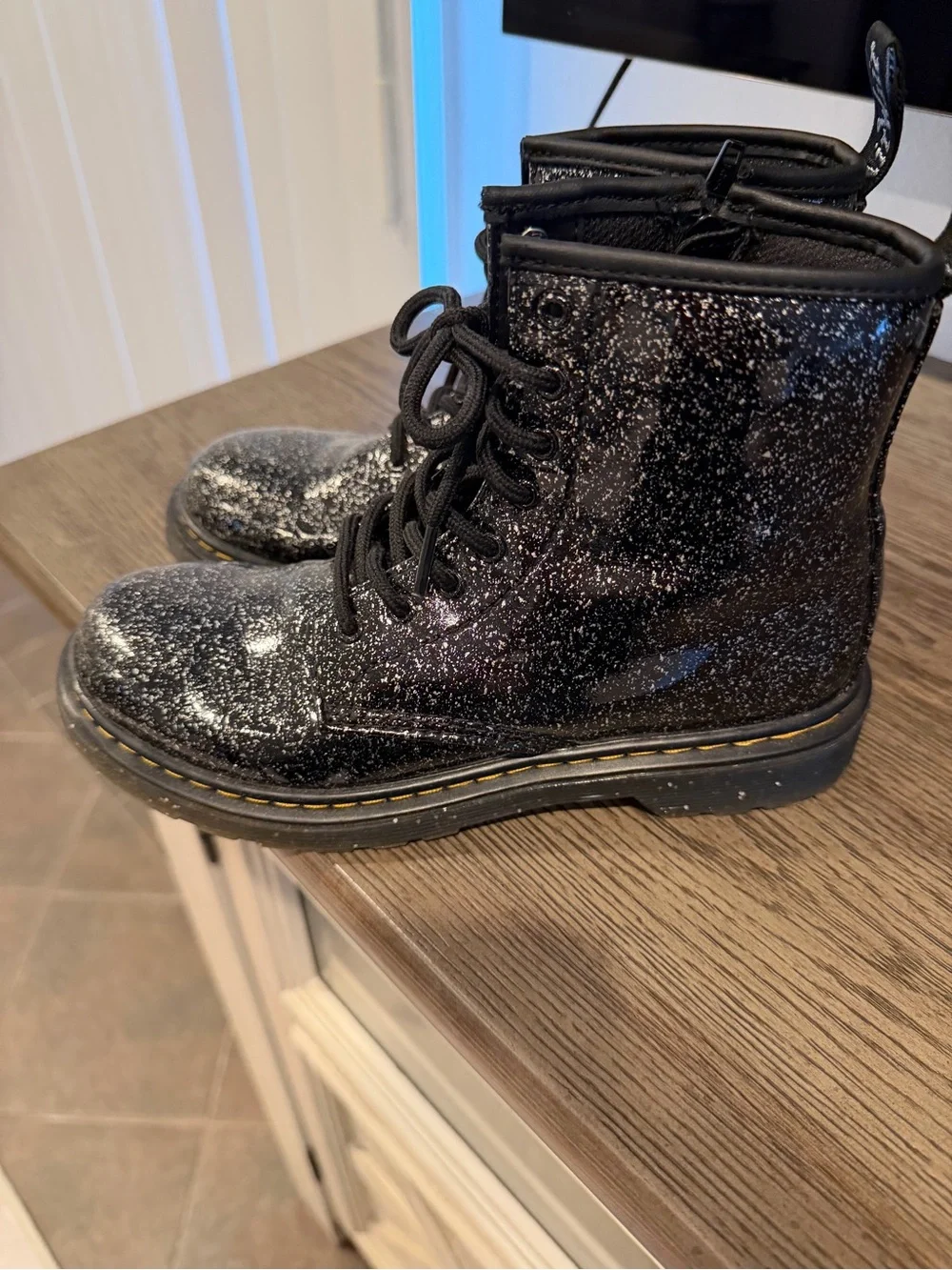Dr. Martens Black Glitter Lace-Up Kids Boots